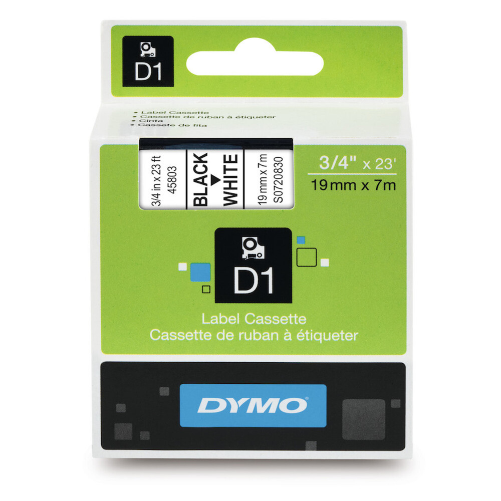 img Cinta Dymo D1 Labelmanager Standard Negro sobre Blanco 19mm x 7m 45803