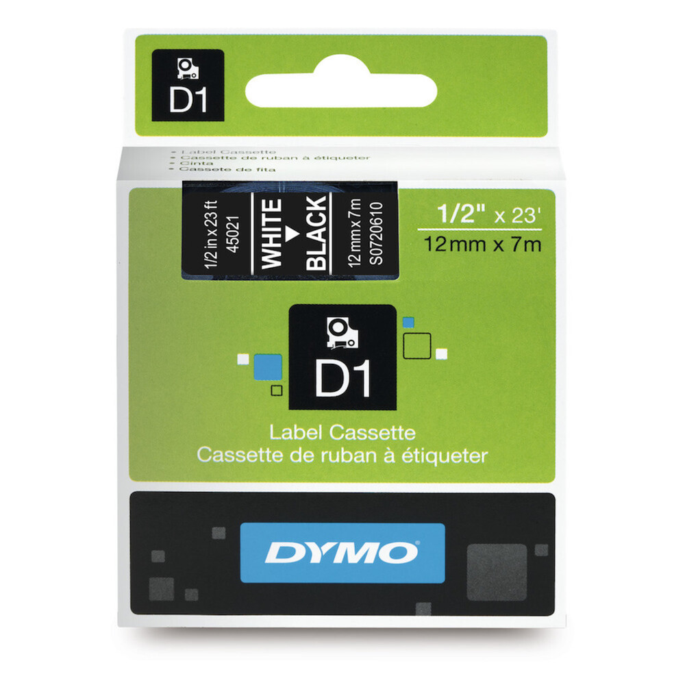 img Cinta Dymo D1 Labelmanager Standard Blanco sobre Negro 12mm x 7m 45021