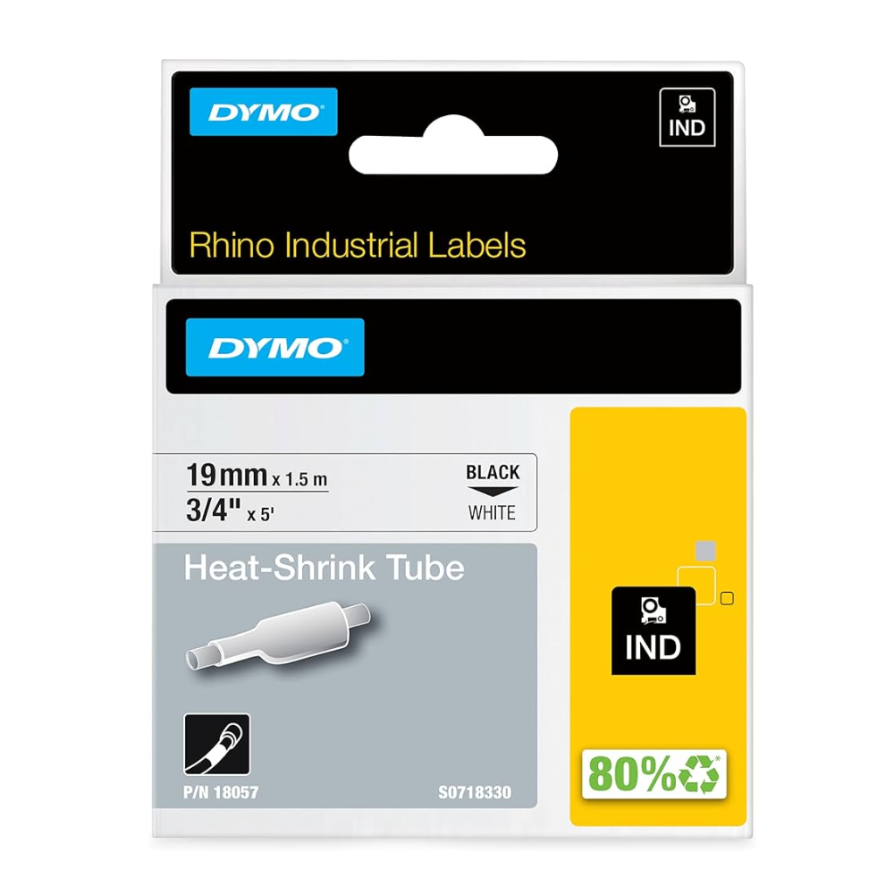 img Cinta Dymo Rhino Industrial Termocontraible Negro sobre Blanco 19mm x 1.5m 18057