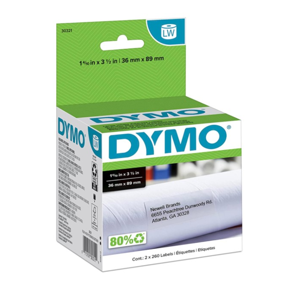 Etiqueta Dymo Labelwriter 520 Piezas de 36mm x 89mm 30321
