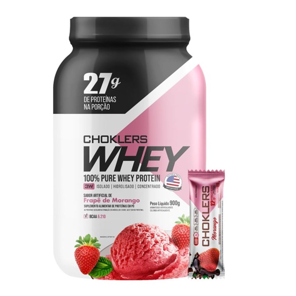 Proteína Choklers Whey Frape de Morango 900gr Mix Nutri