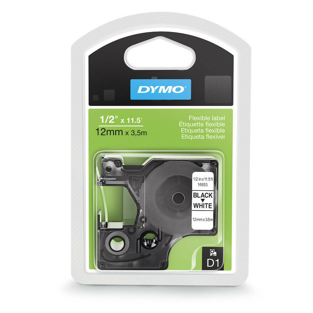 img Cinta Dymo D1 Labelmanager Flexible Negro sobre Blanco 12mm x 3.5m 16953