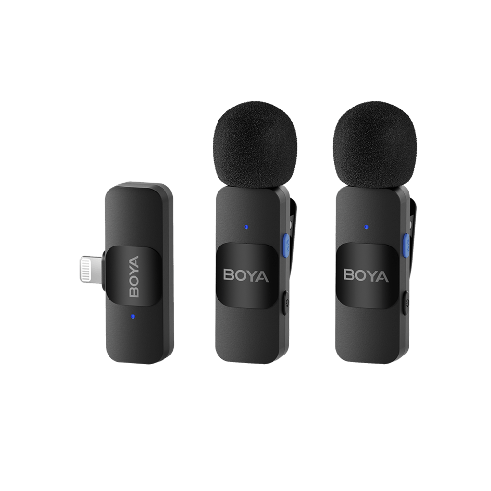 img Microfono Inalambrico Boya Puerto Lightning Ultracompacto y Portatil con 2 Microfonos Cancelacion de Rudio Alcance hasta 100m BY-V2 2.0