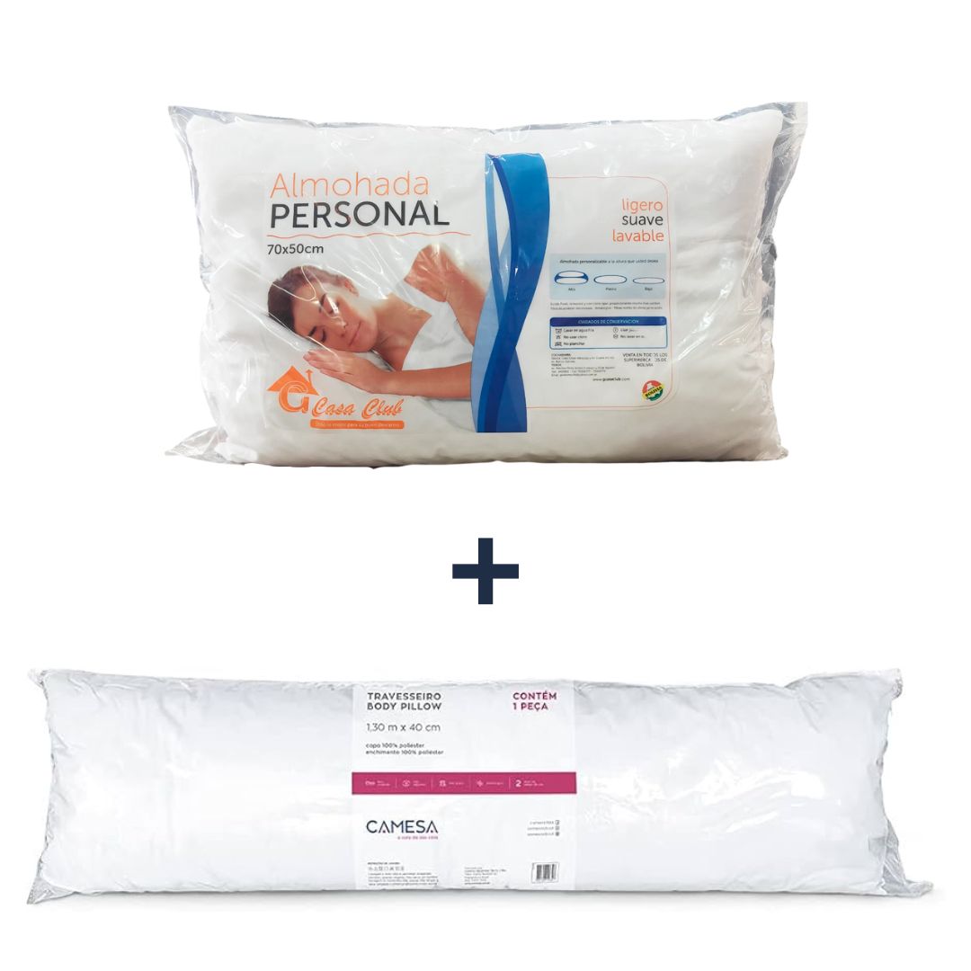 Combo Almohada Personal Fibra + Almohada de Cuerpo Body 