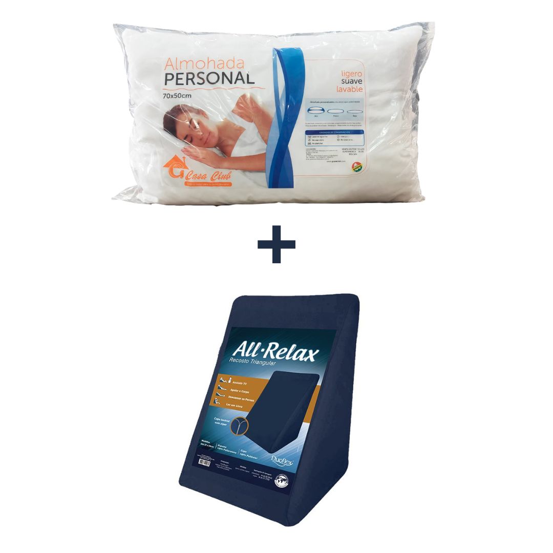 Combo Almohada Personal Fibra + Almohada Triangular All Relax