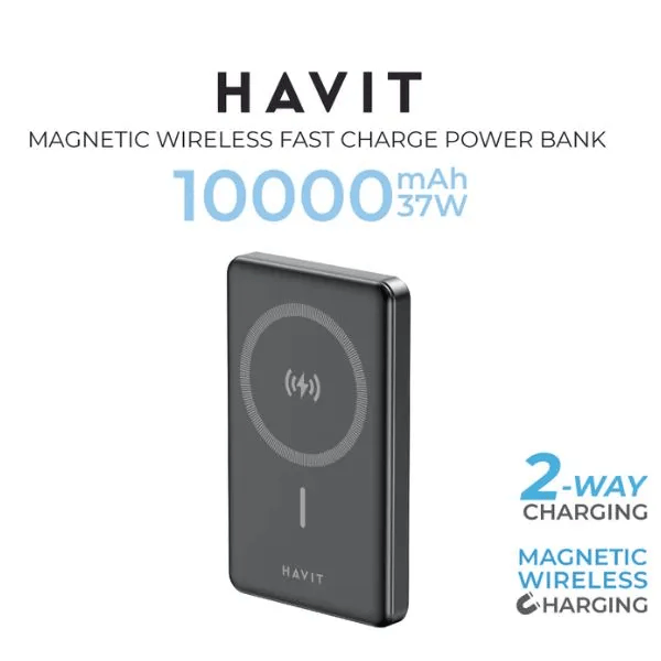 img Cargador Portatil Havit Power Bank Magnetico de 10.000 mAh puerto USB-C color Negro PB5203-BLACK