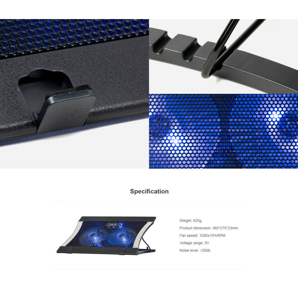 img Soporte Cooler Havit para Laptop hasta 16" con 2 ventiladores y 2 Puertos USB-A HV-F2051