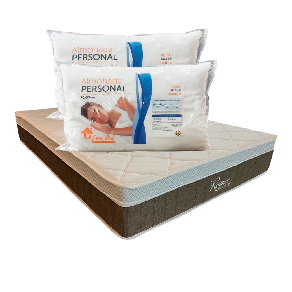 Combo Colchón Roma 2.5plz + 2 Almohadas Fibra Personal