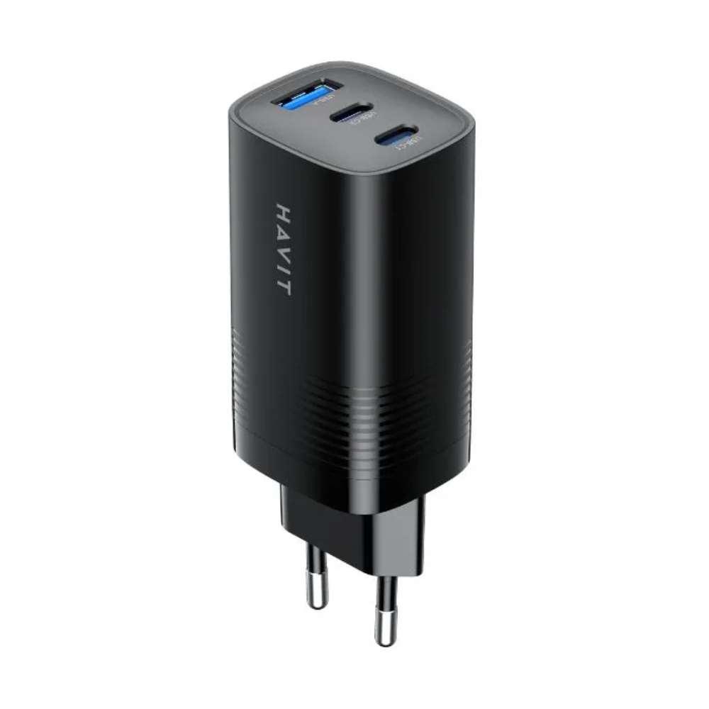 Cargador de viaje Havit 65 Watts Salida 1 Puerto USB-A y 2 Puertos USB-C UC20-EU-BLACK