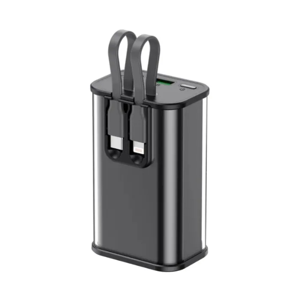img Cargador Portatil Havit Power Bank de 10.000 mAh con Indicador LED de Bateria salidas USB-A y USB-C salidas con cable USB-C y Lightning color Negro PB94-BLACK