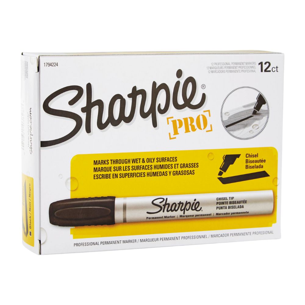 Set de 12 Marcadores Sharpie Pro Chisel Permanente Tinta Industrial se adiere a Superficies Dificiles color Negro 1794224