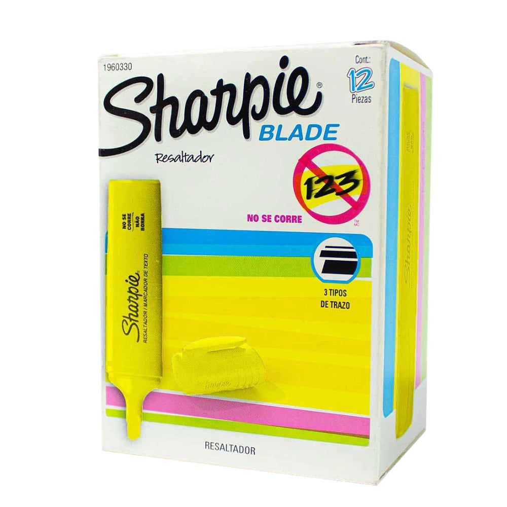 Set de 12 Resaltadores Sharpie punta Biselada para 3 Tipos de Trazo color Amarillo 1960327