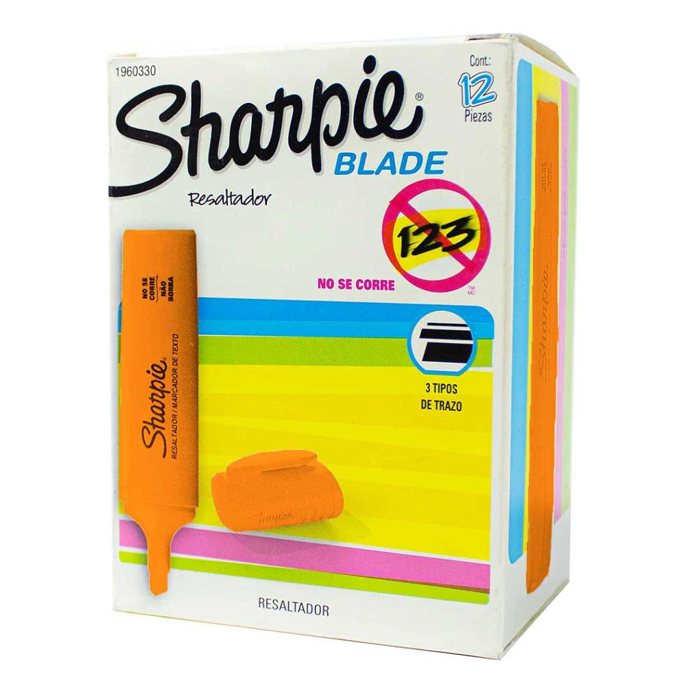 Set de 12 Resaltadores Sharpie punta Biselada para 3 Tipos de Trazo color Naranja 1960328