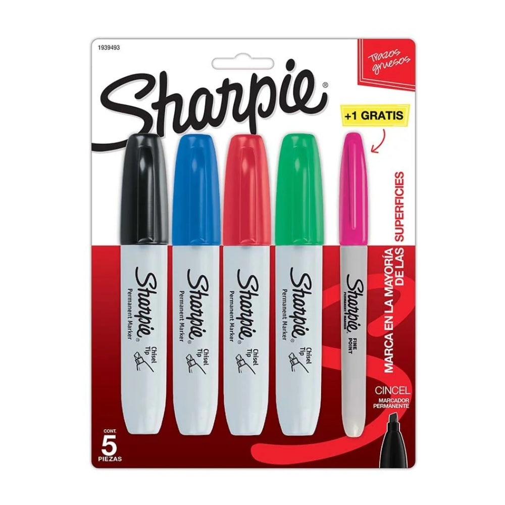 img Set de 4 Marcadores Sharpie Permanente para Mayoria de Superficies punta Chisel y 1 Marcador Permanente Punta Fina 1939493