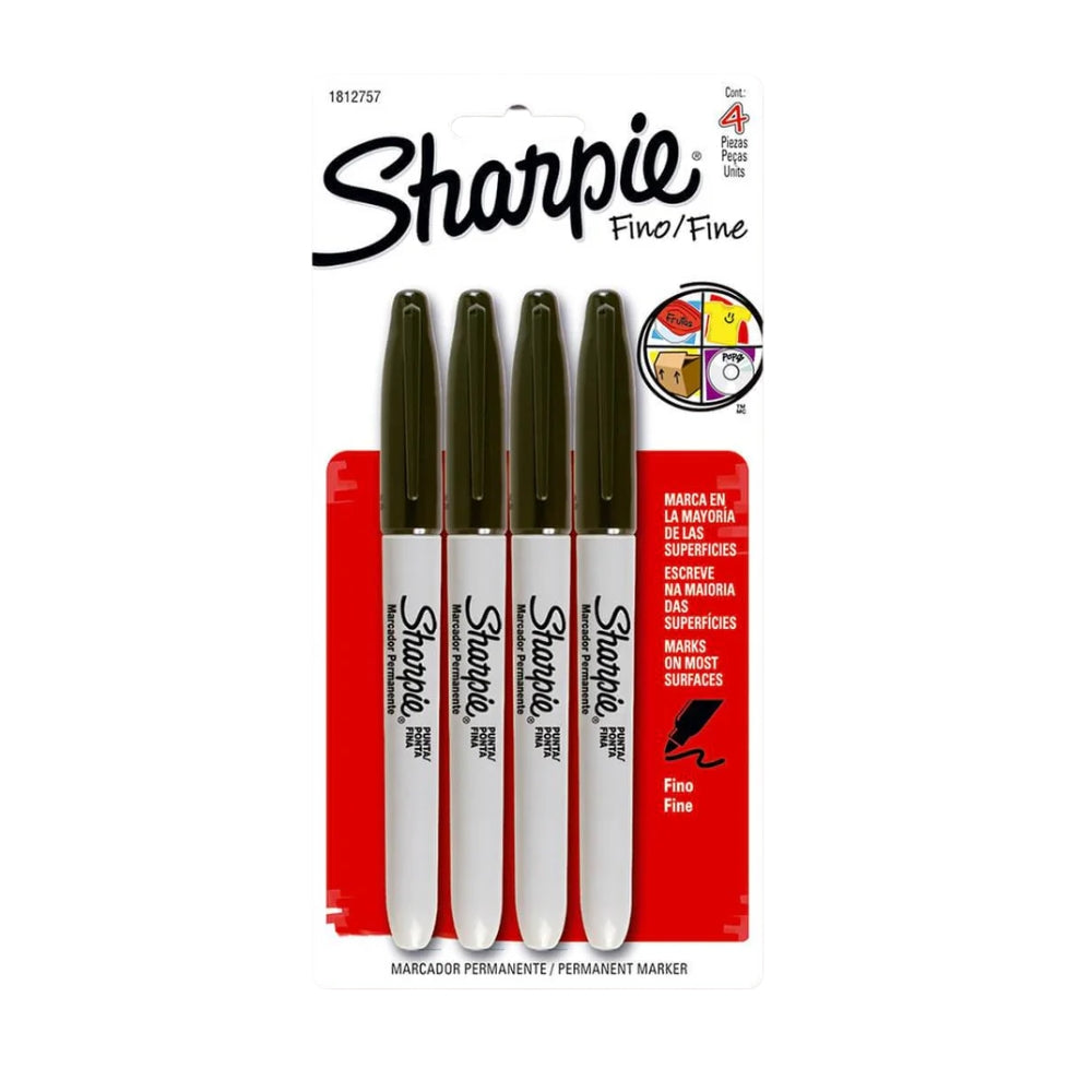 Set de 4 Marcadores Sharpie Permanente para Mayoria de Superficies punta Fina color Negro 1812757