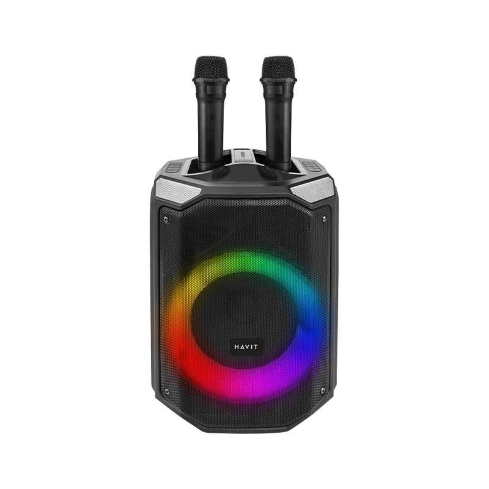 Altavoz Havit RGB de 37cm de Altura Bateria hasta 8 Horas Bluetooth 5.0 Potencia 40 Watts Funcion BT USB Radio FM Aux TWS Micro SD Incluye 2 Microfonos SQ143BT