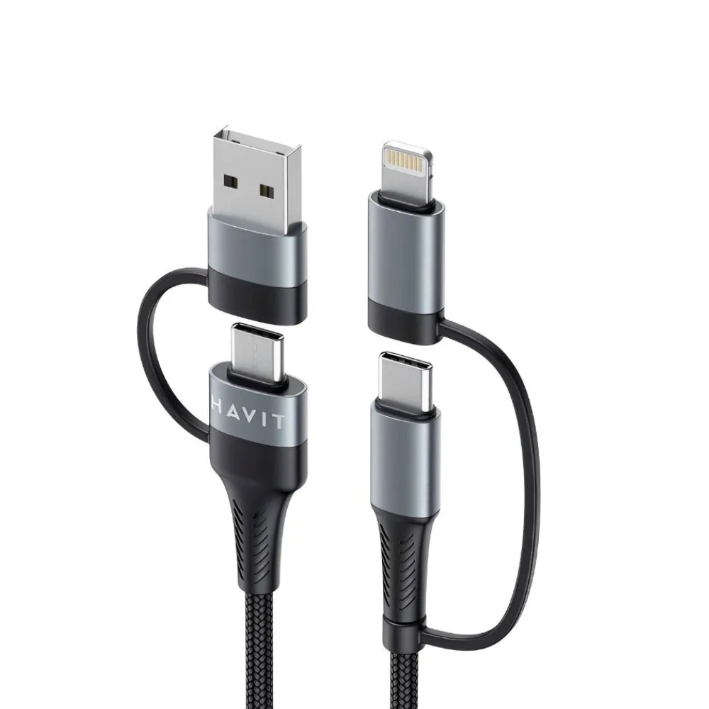 Cable Havit de carga multi puertos Conexion USB-A a USB-C Lightning PD20W USB-C PD60W CB6244-BG