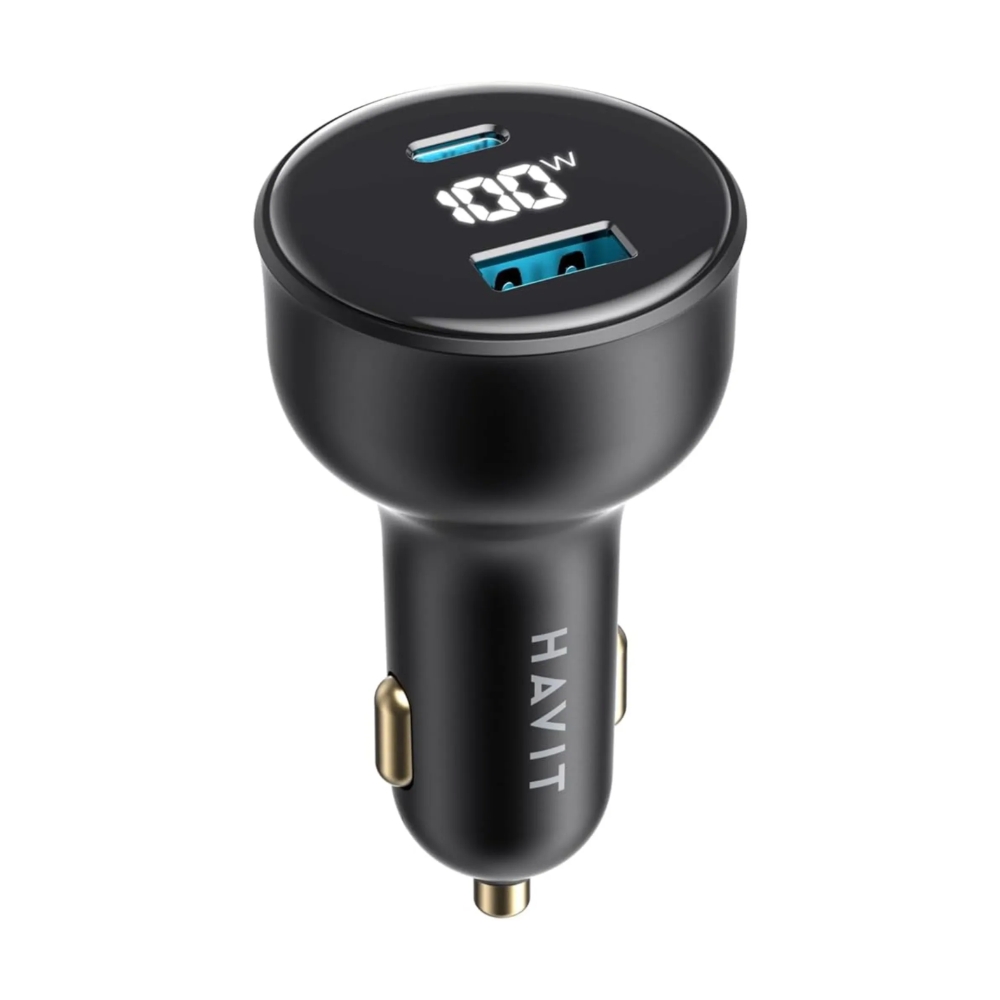 Cargador de vehiculo Havit 100 Watts Salida 1xUSB-A 1xUSB-C CC100W-BK