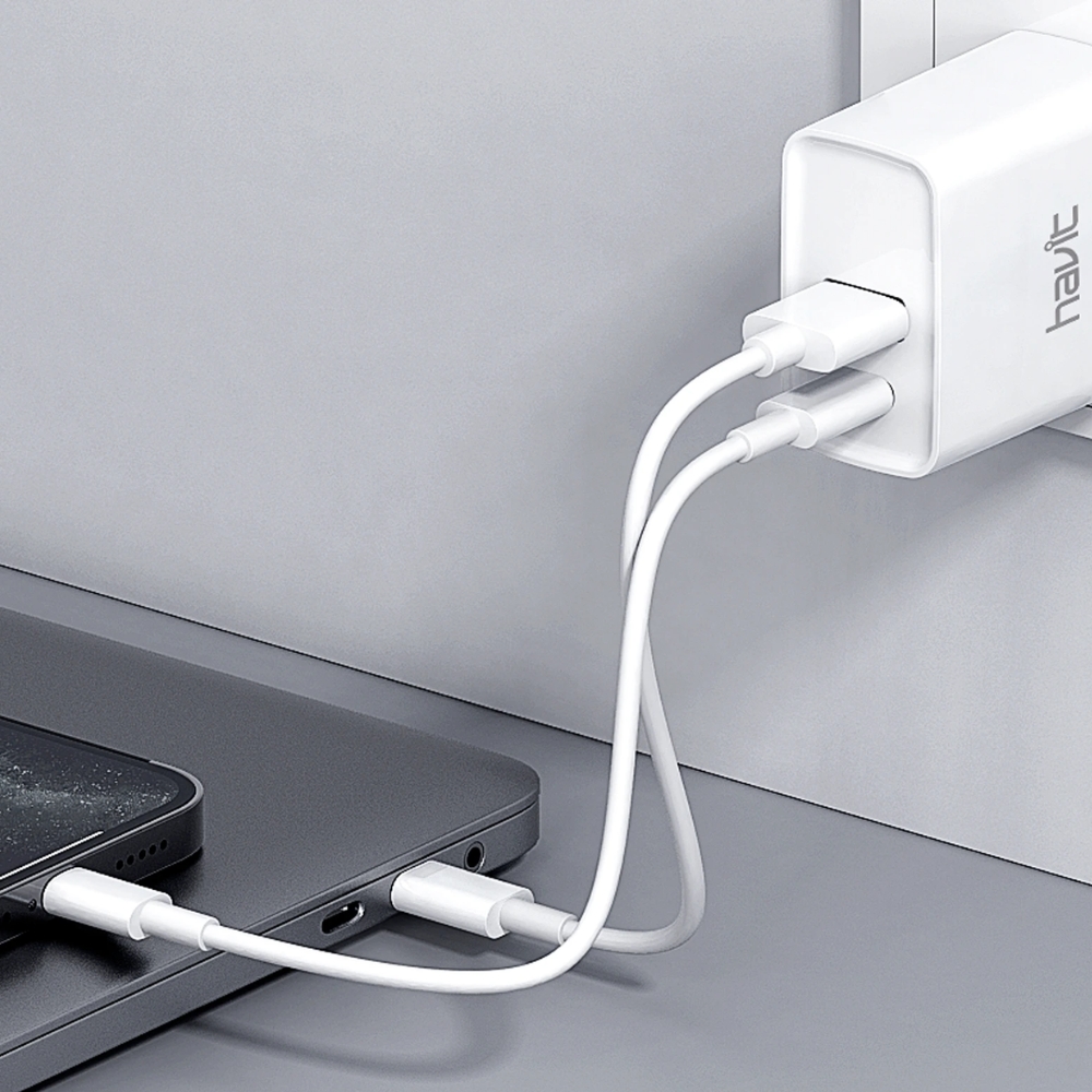 img Cargador Havit PD20W + QC 3.0 USB-A 5/9/12V USB-C 5/9/12V color Blanco HV-UC111-US-W