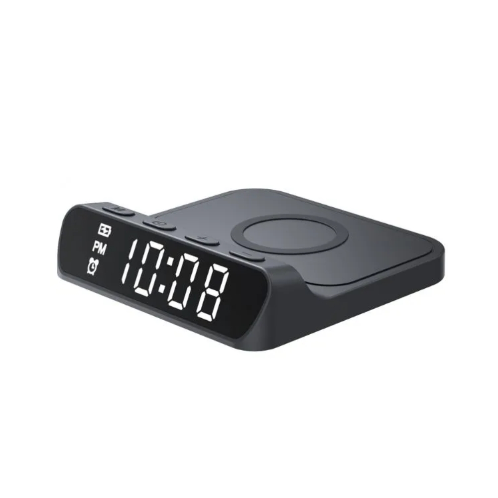 Cargador Inalambrico Havit con Reloj Digital Despertador Carga 15 Watts Compatible con 5W 7.5W y 10W color Negro W3031