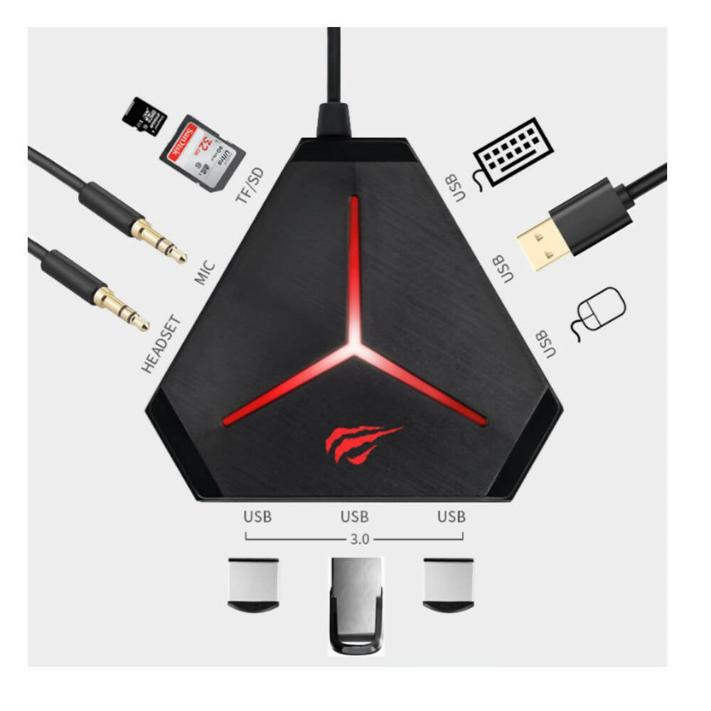 img Hub Havit USB-A Multifuncion con 10 Puertos en 1 Tipo Gamer H95