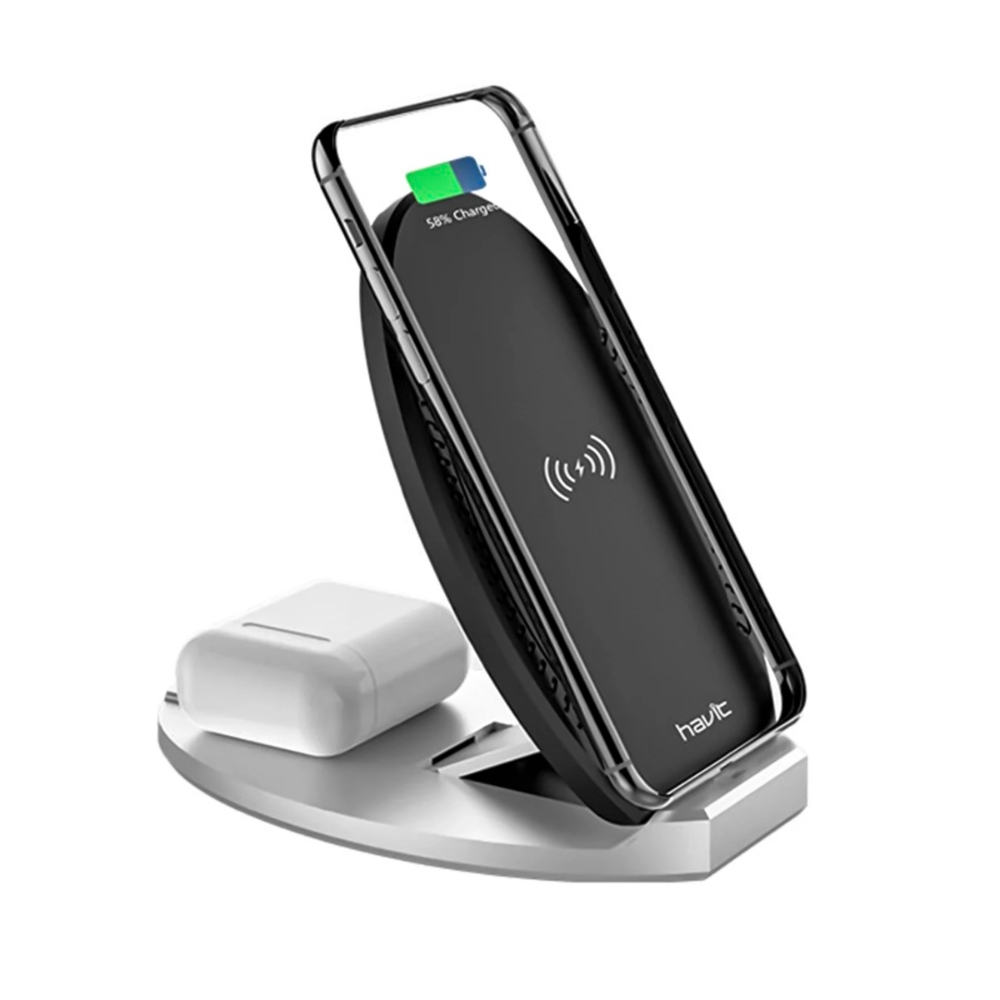 Cargador Havit Inalambrico 2en1 10W+5W Indicador Led con Proteccion de SobreVoltaje Corriente y Corto Circuito Diseño Plegable W3005