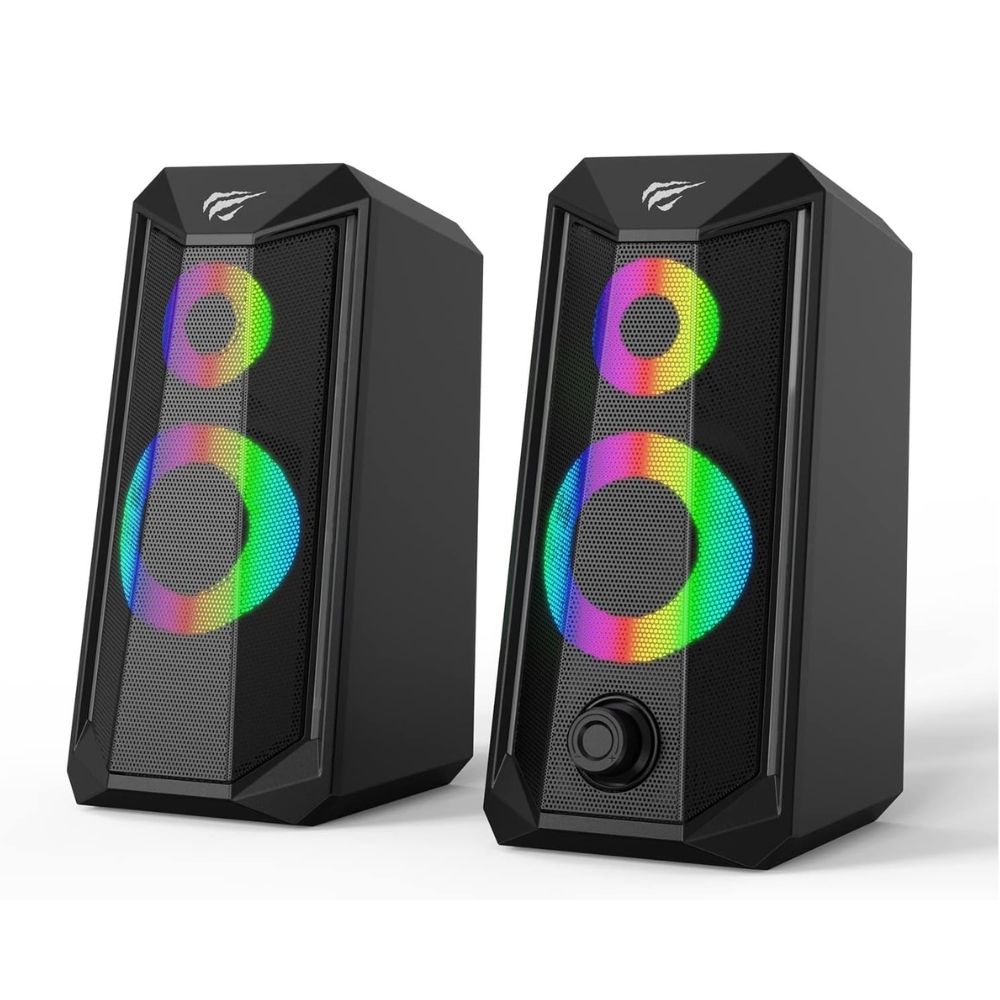 Parlante Havit de PC gaming RGB Puerto USB Doble Altavoz de 5 Watts Sonido Estereo Surround SK202