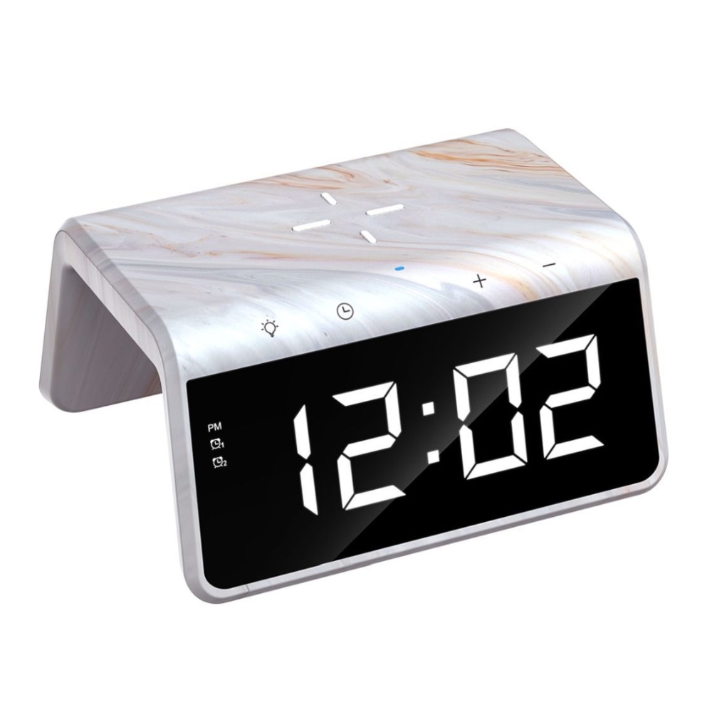 Reloj Havit con Alarma 6en1 Cargador Inalambrico y USB Reloj Alarma Luces RGB traseras y Decorativo color Marmol W320-MARBLE