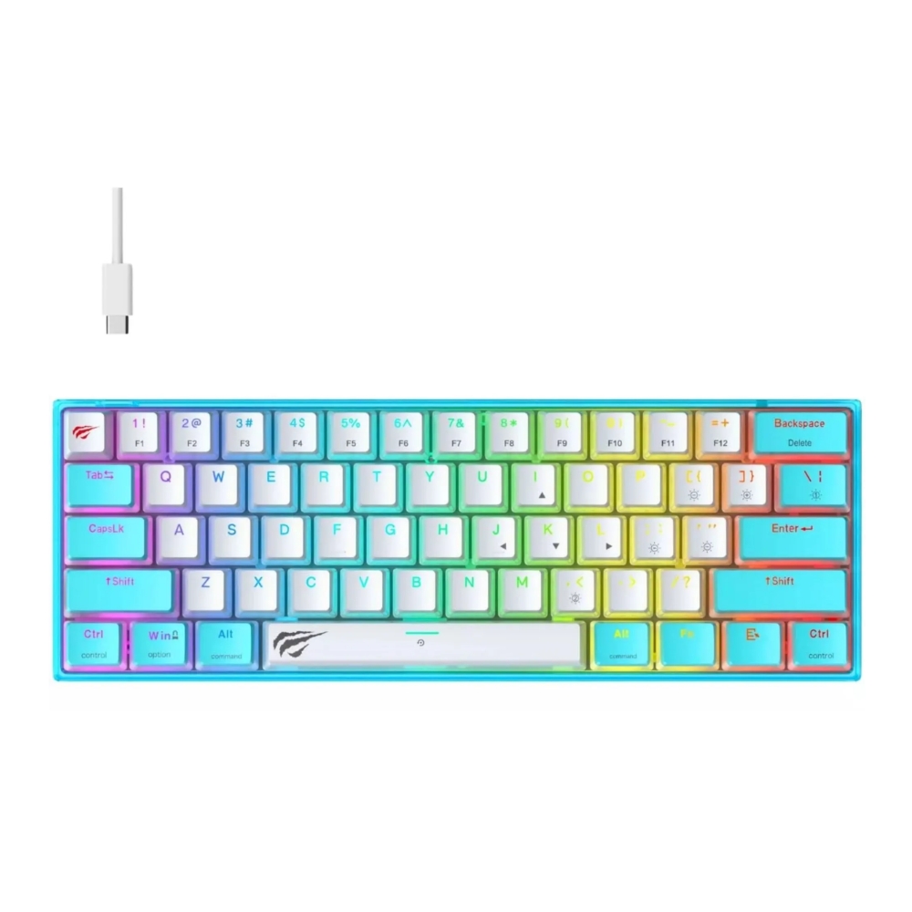 Teclado Havit Gamer RGB de 61 Teclas Conexion USB desmontable color Azul+Blanco KB877L-BLWH