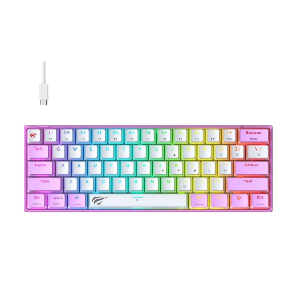 Teclado Havit Gamer RGB de 61 Teclas Conexion USB desmontable color Purpura+Blanco KB877L-PRWH