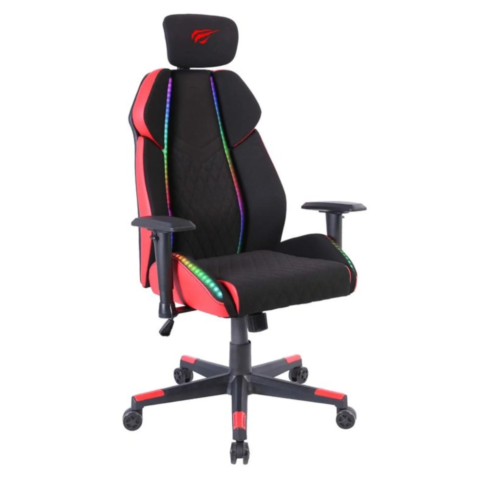 Silla Gamer Havit con Luces RGB Reposa Brazos 2D Soporta hasta 120Kg color Negro y Rojo GC938-BR