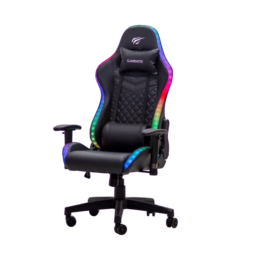 Silla Gamer Havit con Luz LED Reposa Brazos 2D Gira 180 Grados Soporta hasta 150Kg color Negro GC927