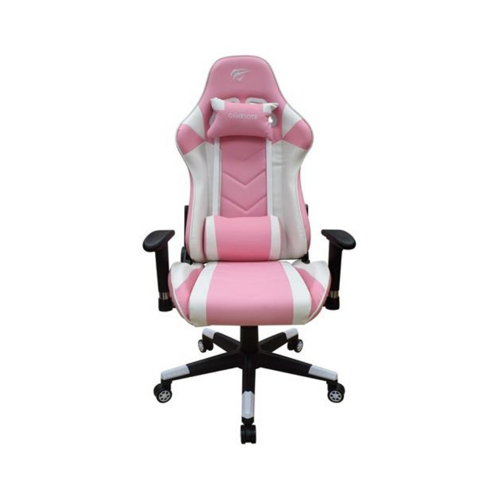 Silla Gamer Havit Gira 180 Grados Brazo Fijo Soporta hasta 150Kg color Blanco y Rosado GC932-WP