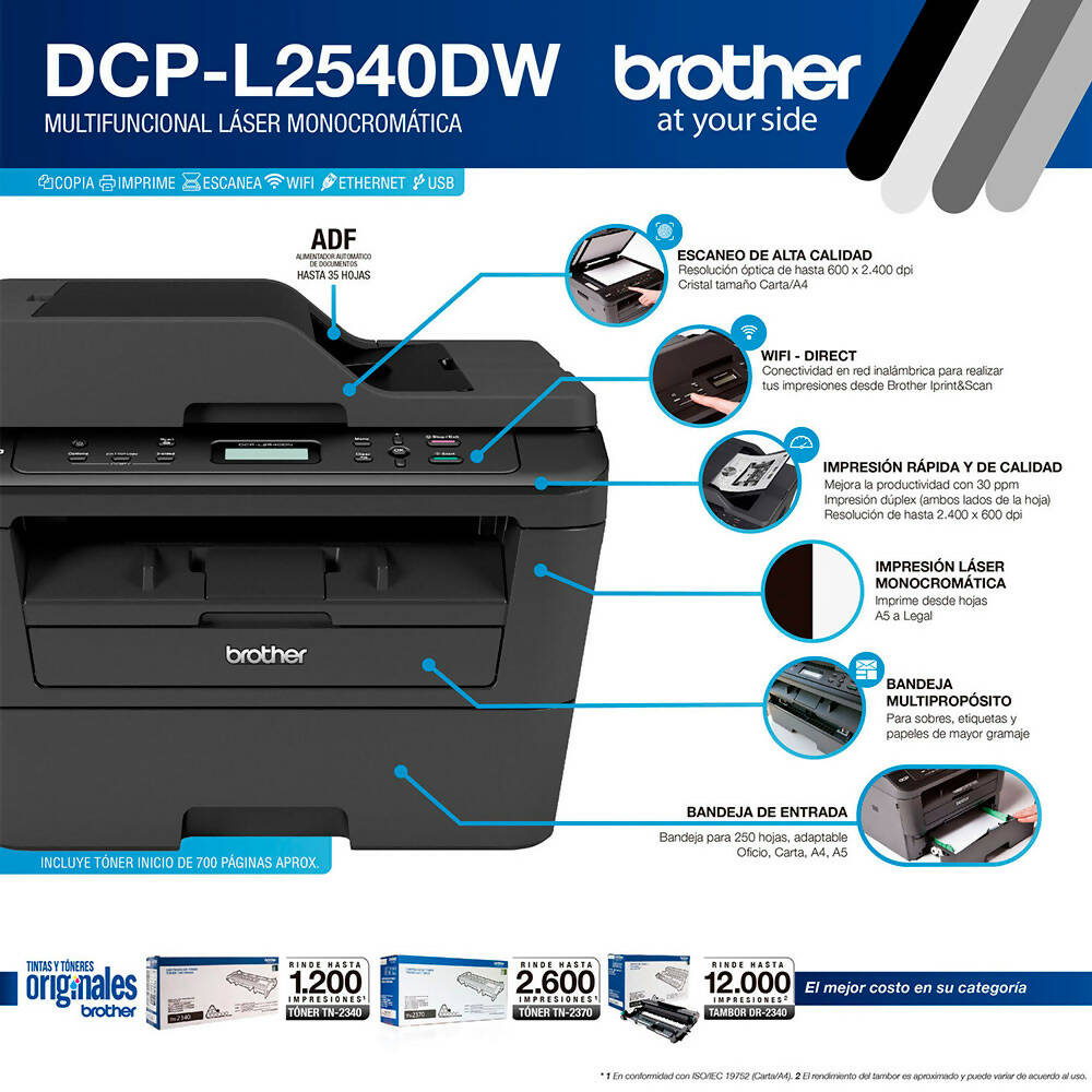 img Impresora Multifuncional Brother Mono Láser DCPL2540DW
