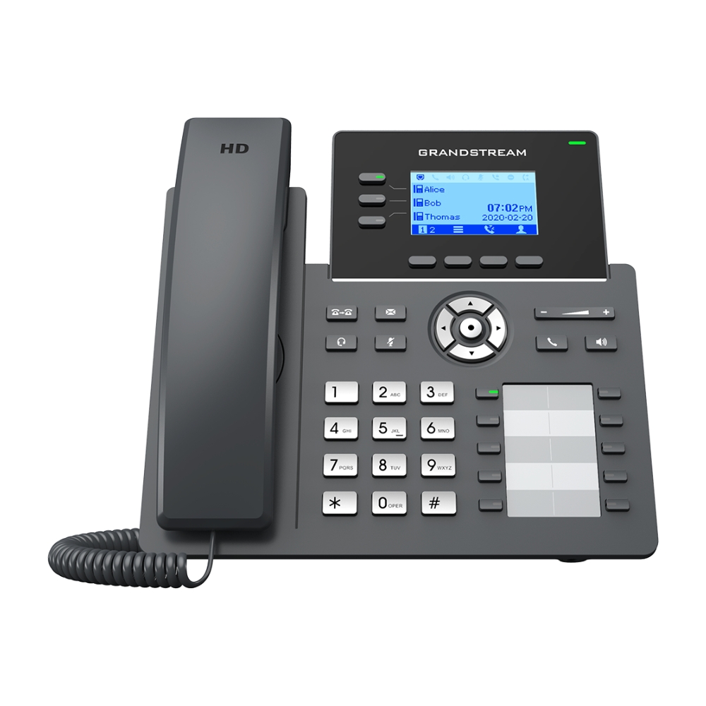 Telefono IP Grandstream 3 Lineas 6 Cuentas SIP Puerto Ethernet Gigabit Pantalla LCD 2.7" Audio HD Conferencia 5 Vias Incluye Adaptador GRP2604
