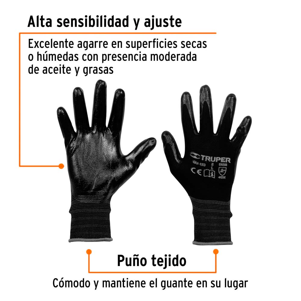 img Guantes Truper de Nylon Recubiertos de Nitrilo Talla G