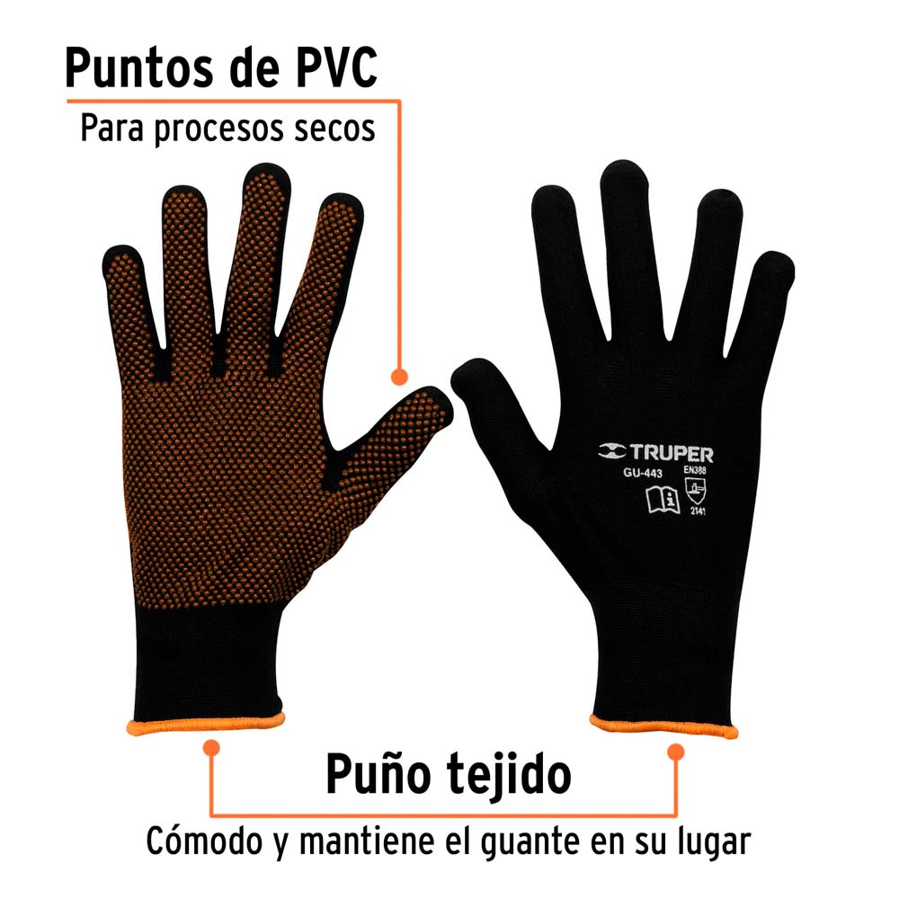 img Guantes Truper de Poliéster con Puntos de PVC en Palma Talla G