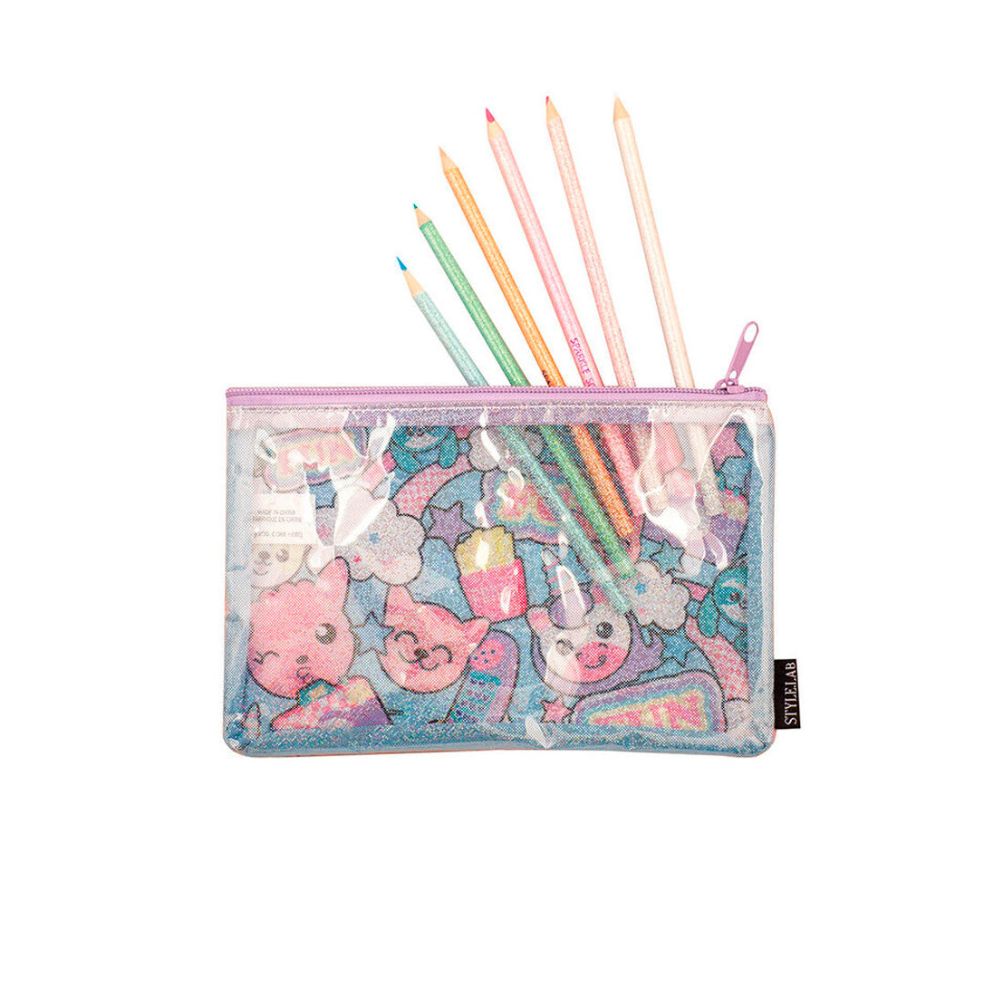 Estuchera Fashion Angels Transparente con Personajes Brillantes