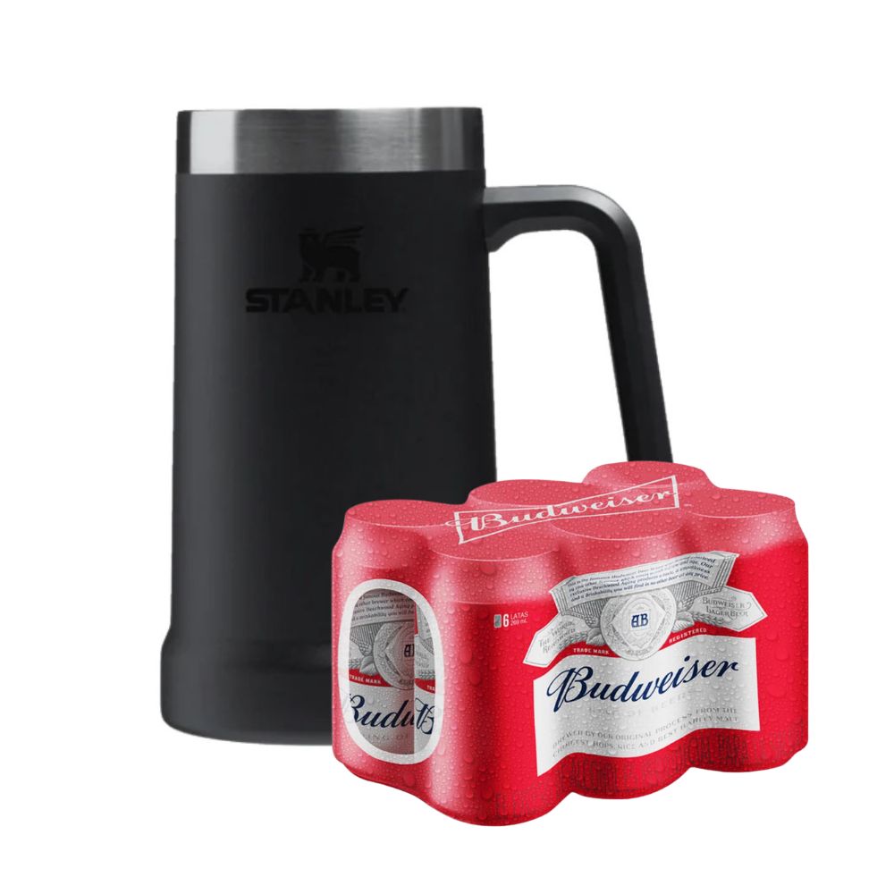 Combo Vaso Cervecero Choppero Stanley + Paquete de Cerveza Budweiser